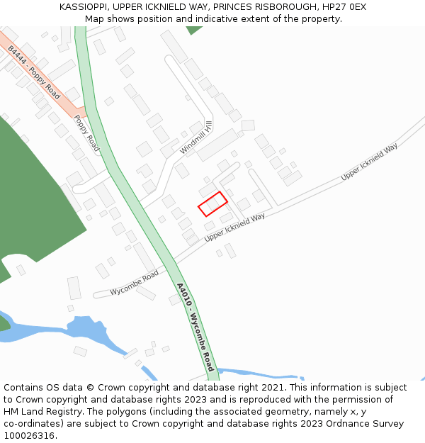 KASSIOPPI, UPPER ICKNIELD WAY, PRINCES RISBOROUGH, HP27 0EX: Location map and indicative extent of plot