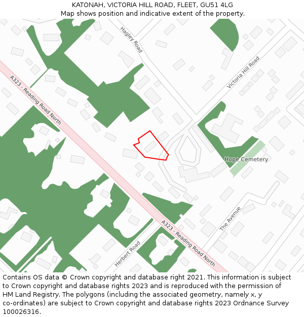 KATONAH, VICTORIA HILL ROAD, FLEET, GU51 4LG: Location map and indicative extent of plot
