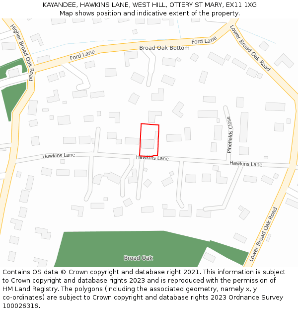 KAYANDEE, HAWKINS LANE, WEST HILL, OTTERY ST MARY, EX11 1XG: Location map and indicative extent of plot