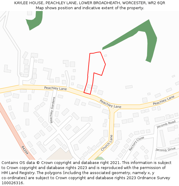 KAYLEE HOUSE, PEACHLEY LANE, LOWER BROADHEATH, WORCESTER, WR2 6QR: Location map and indicative extent of plot