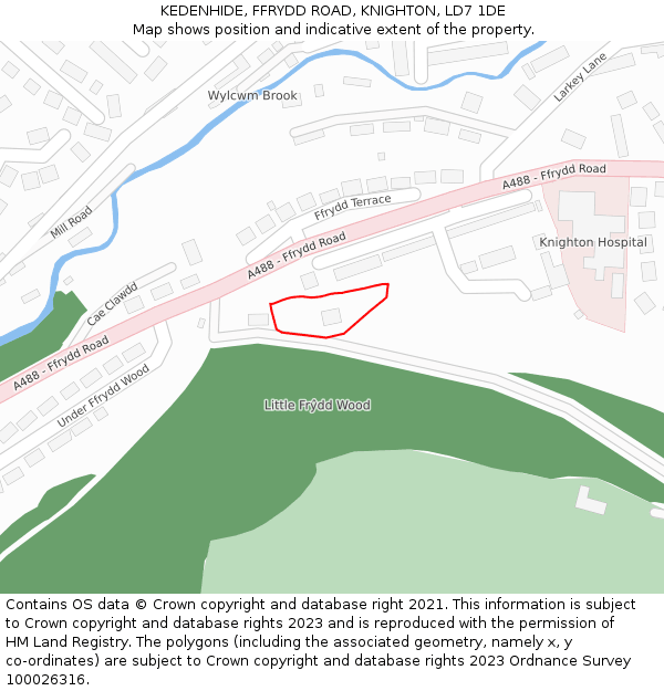 KEDENHIDE, FFRYDD ROAD, KNIGHTON, LD7 1DE: Location map and indicative extent of plot