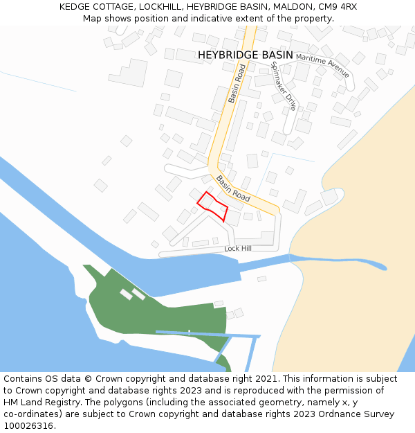 KEDGE COTTAGE, LOCKHILL, HEYBRIDGE BASIN, MALDON, CM9 4RX: Location map and indicative extent of plot