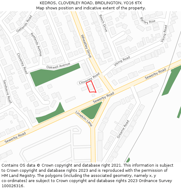 KEDROS, CLOVERLEY ROAD, BRIDLINGTON, YO16 6TX: Location map and indicative extent of plot