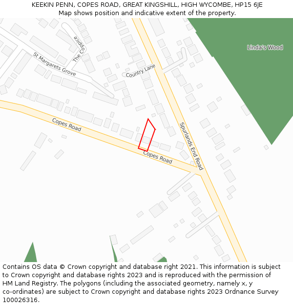 KEEKIN PENN, COPES ROAD, GREAT KINGSHILL, HIGH WYCOMBE, HP15 6JE: Location map and indicative extent of plot