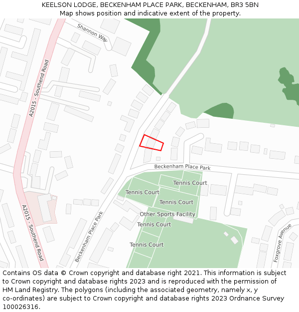KEELSON LODGE, BECKENHAM PLACE PARK, BECKENHAM, BR3 5BN: Location map and indicative extent of plot