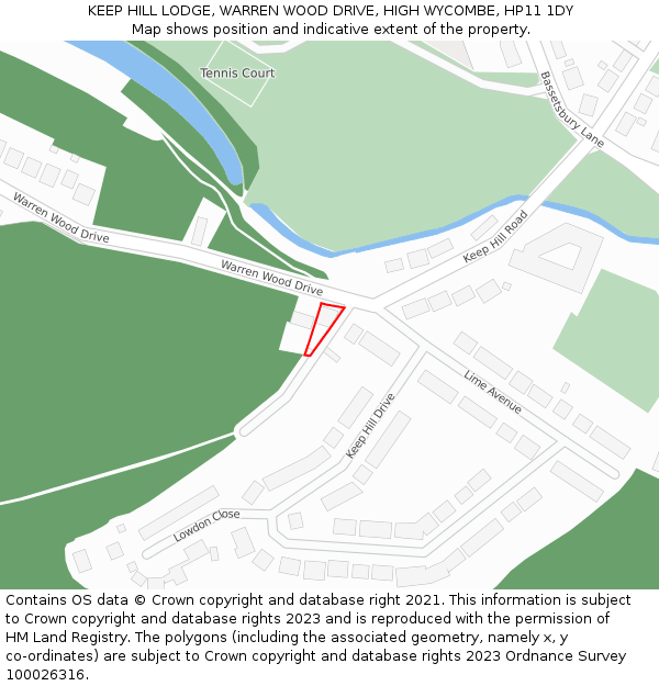 KEEP HILL LODGE, WARREN WOOD DRIVE, HIGH WYCOMBE, HP11 1DY: Location map and indicative extent of plot
