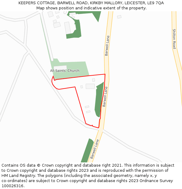 KEEPERS COTTAGE, BARWELL ROAD, KIRKBY MALLORY, LEICESTER, LE9 7QA: Location map and indicative extent of plot