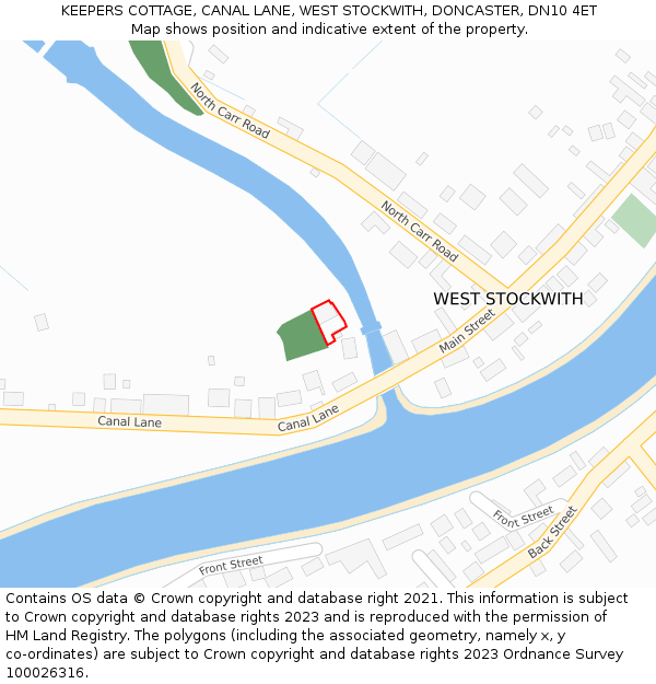 KEEPERS COTTAGE, CANAL LANE, WEST STOCKWITH, DONCASTER, DN10 4ET: Location map and indicative extent of plot