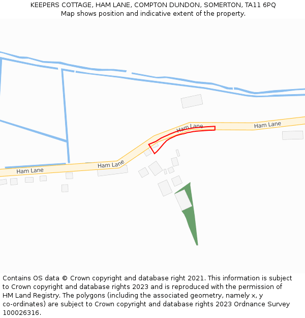 KEEPERS COTTAGE, HAM LANE, COMPTON DUNDON, SOMERTON, TA11 6PQ: Location map and indicative extent of plot