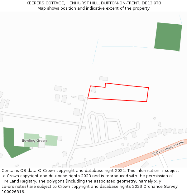 KEEPERS COTTAGE, HENHURST HILL, BURTON-ON-TRENT, DE13 9TB: Location map and indicative extent of plot