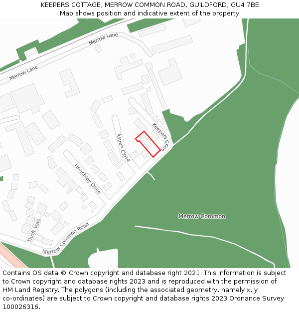 KEEPERS COTTAGE, MERROW COMMON ROAD, GUILDFORD, GU4 7BE: Location map and indicative extent of plot