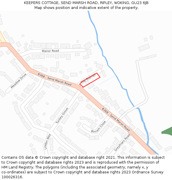 KEEPERS COTTAGE, SEND MARSH ROAD, RIPLEY, WOKING, GU23 6JB: Location map and indicative extent of plot