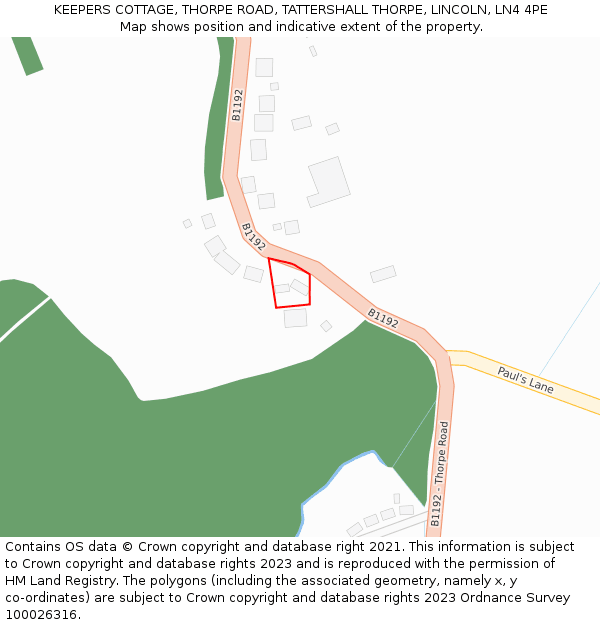 KEEPERS COTTAGE, THORPE ROAD, TATTERSHALL THORPE, LINCOLN, LN4 4PE: Location map and indicative extent of plot