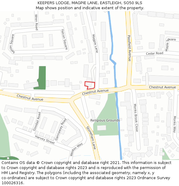 KEEPERS LODGE, MAGPIE LANE, EASTLEIGH, SO50 9LS: Location map and indicative extent of plot