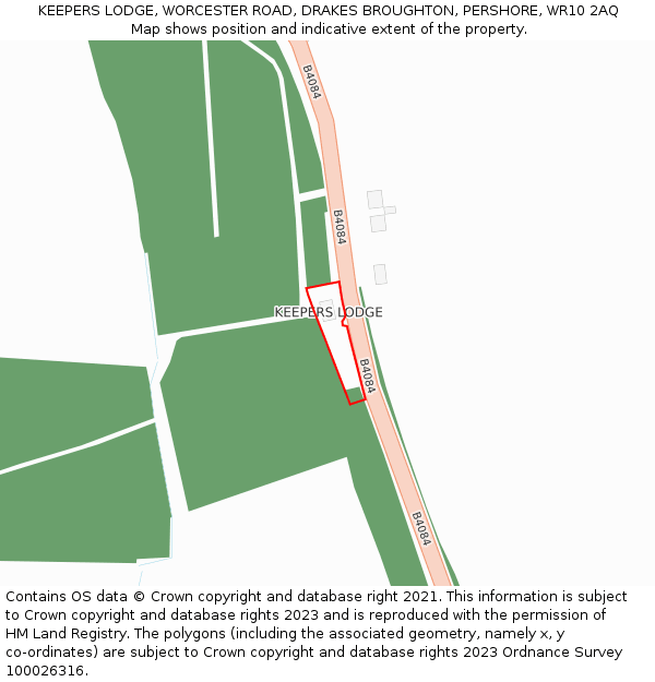 KEEPERS LODGE, WORCESTER ROAD, DRAKES BROUGHTON, PERSHORE, WR10 2AQ: Location map and indicative extent of plot