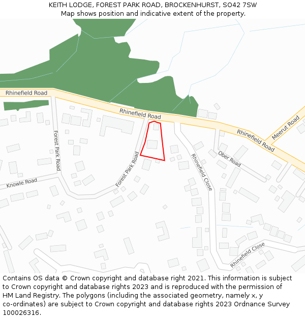 KEITH LODGE, FOREST PARK ROAD, BROCKENHURST, SO42 7SW: Location map and indicative extent of plot