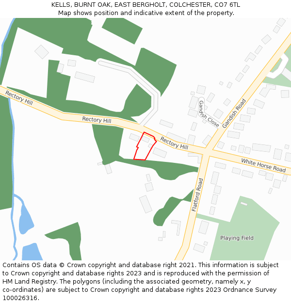 KELLS, BURNT OAK, EAST BERGHOLT, COLCHESTER, CO7 6TL: Location map and indicative extent of plot