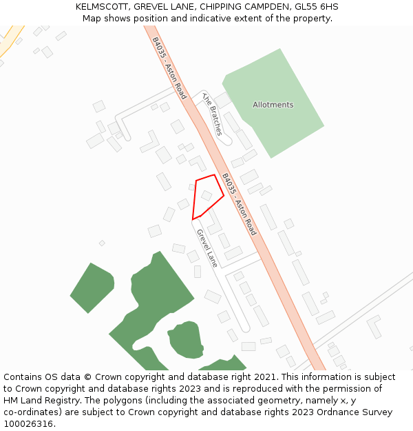 KELMSCOTT, GREVEL LANE, CHIPPING CAMPDEN, GL55 6HS: Location map and indicative extent of plot