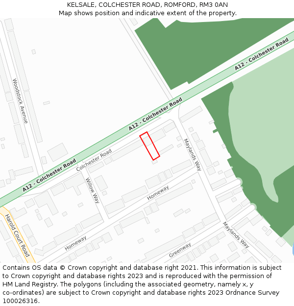 KELSALE, COLCHESTER ROAD, ROMFORD, RM3 0AN: Location map and indicative extent of plot