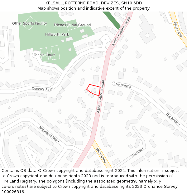 KELSALL, POTTERNE ROAD, DEVIZES, SN10 5DD: Location map and indicative extent of plot