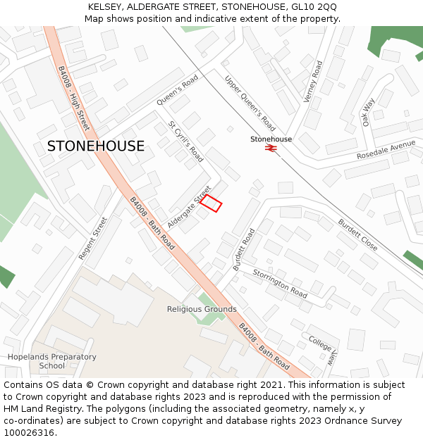 KELSEY, ALDERGATE STREET, STONEHOUSE, GL10 2QQ: Location map and indicative extent of plot