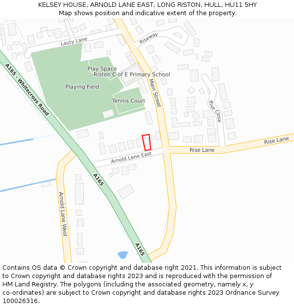 KELSEY HOUSE, ARNOLD LANE EAST, LONG RISTON, HULL, HU11 5HY: Location map and indicative extent of plot