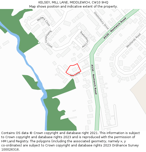KELSEY, MILL LANE, MIDDLEWICH, CW10 9HQ: Location map and indicative extent of plot