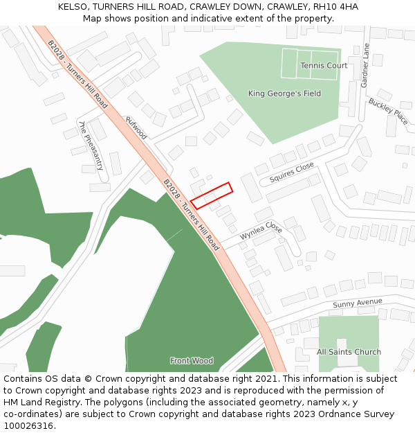 KELSO, TURNERS HILL ROAD, CRAWLEY DOWN, CRAWLEY, RH10 4HA: Location map and indicative extent of plot