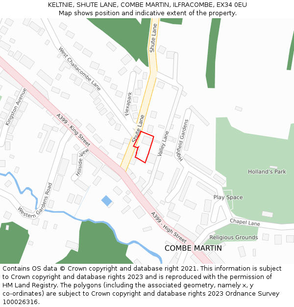 KELTNIE, SHUTE LANE, COMBE MARTIN, ILFRACOMBE, EX34 0EU: Location map and indicative extent of plot