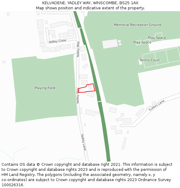 KELVADENE, YADLEY WAY, WINSCOMBE, BS25 1AX: Location map and indicative extent of plot