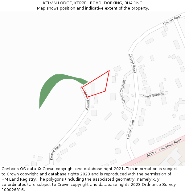 KELVIN LODGE, KEPPEL ROAD, DORKING, RH4 1NG: Location map and indicative extent of plot