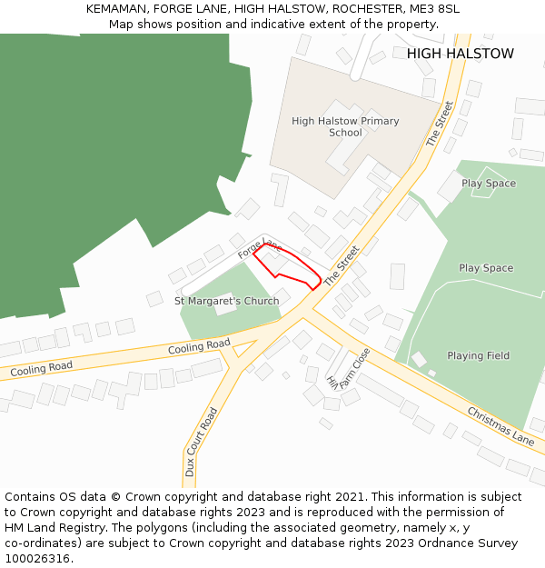 KEMAMAN, FORGE LANE, HIGH HALSTOW, ROCHESTER, ME3 8SL: Location map and indicative extent of plot