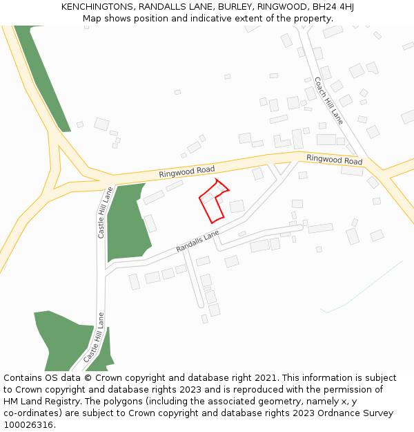 KENCHINGTONS, RANDALLS LANE, BURLEY, RINGWOOD, BH24 4HJ: Location map and indicative extent of plot