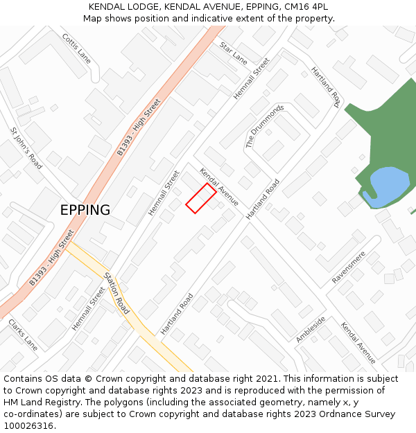 KENDAL LODGE, KENDAL AVENUE, EPPING, CM16 4PL: Location map and indicative extent of plot