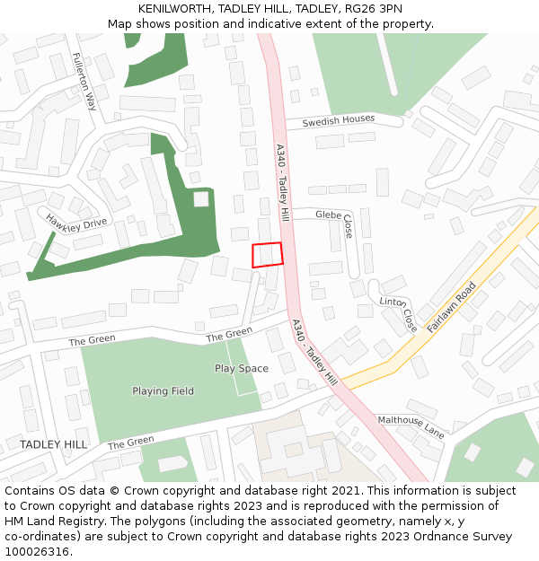 KENILWORTH, TADLEY HILL, TADLEY, RG26 3PN: Location map and indicative extent of plot