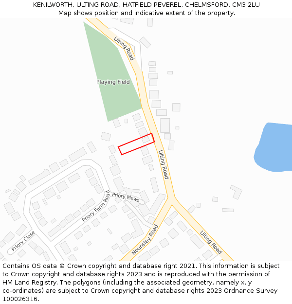KENILWORTH, ULTING ROAD, HATFIELD PEVEREL, CHELMSFORD, CM3 2LU: Location map and indicative extent of plot