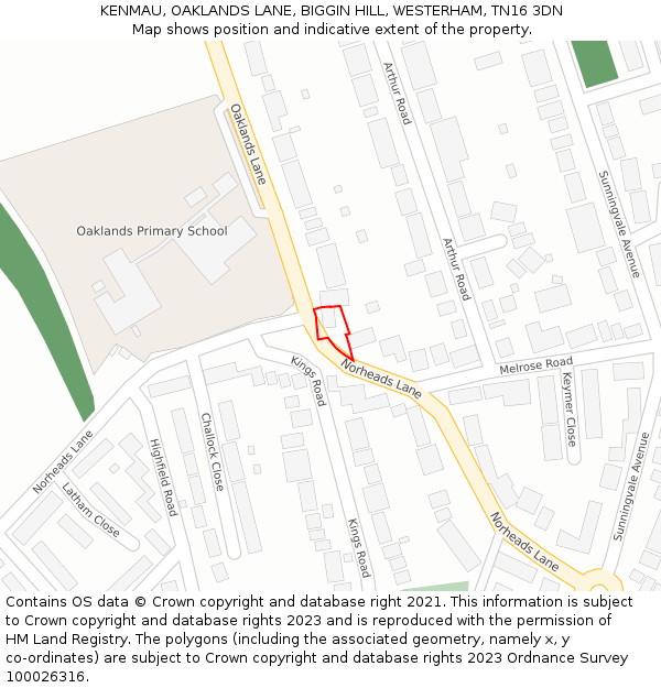 KENMAU, OAKLANDS LANE, BIGGIN HILL, WESTERHAM, TN16 3DN: Location map and indicative extent of plot