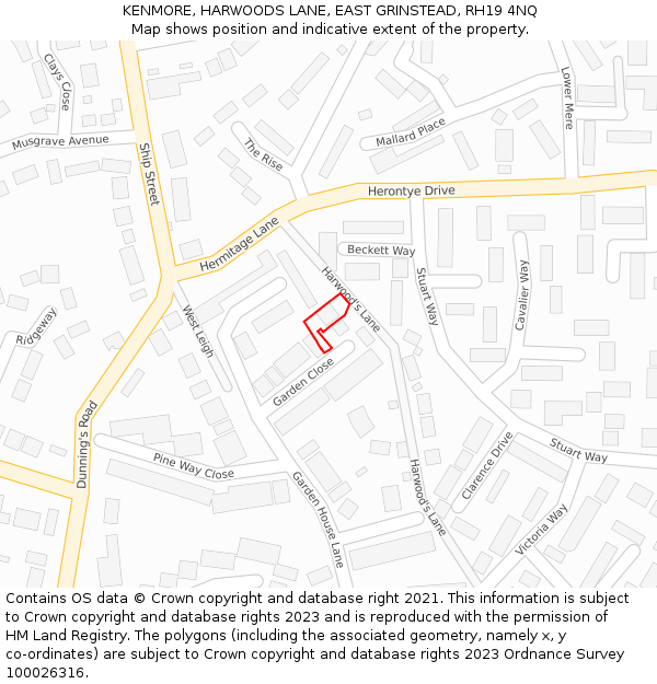 KENMORE, HARWOODS LANE, EAST GRINSTEAD, RH19 4NQ: Location map and indicative extent of plot