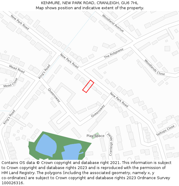 KENMURE, NEW PARK ROAD, CRANLEIGH, GU6 7HL: Location map and indicative extent of plot