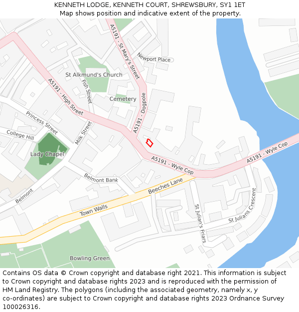 KENNETH LODGE, KENNETH COURT, SHREWSBURY, SY1 1ET: Location map and indicative extent of plot
