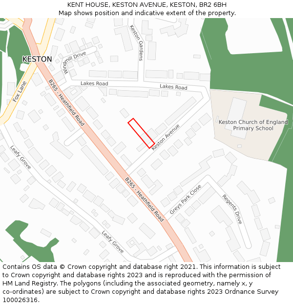 KENT HOUSE, KESTON AVENUE, KESTON, BR2 6BH: Location map and indicative extent of plot