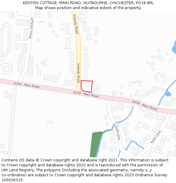 KENTON COTTAGE, MAIN ROAD, NUTBOURNE, CHICHESTER, PO18 8RL: Location map and indicative extent of plot