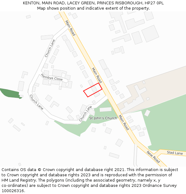 KENTON, MAIN ROAD, LACEY GREEN, PRINCES RISBOROUGH, HP27 0PL: Location map and indicative extent of plot