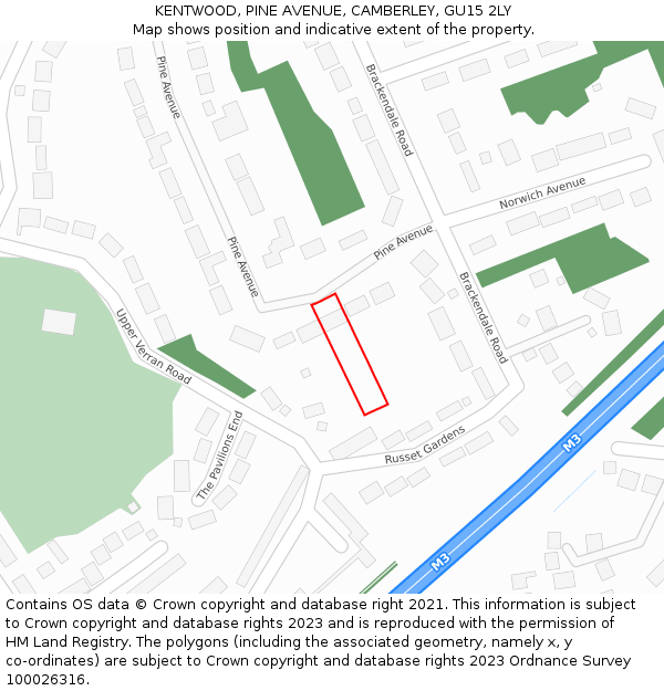 KENTWOOD, PINE AVENUE, CAMBERLEY, GU15 2LY: Location map and indicative extent of plot