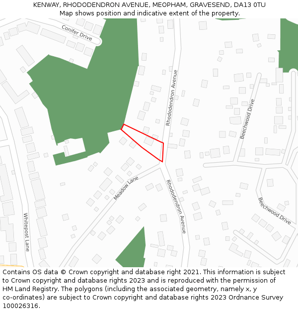 KENWAY, RHODODENDRON AVENUE, MEOPHAM, GRAVESEND, DA13 0TU: Location map and indicative extent of plot