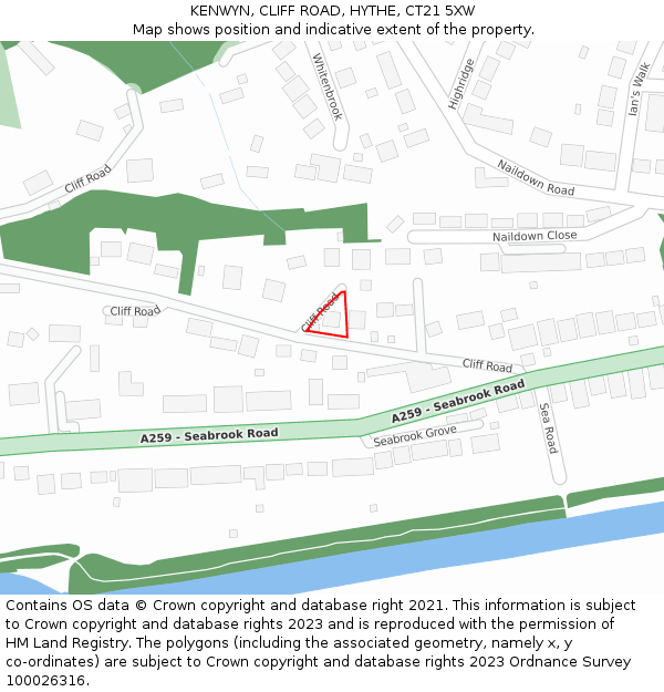 KENWYN, CLIFF ROAD, HYTHE, CT21 5XW: Location map and indicative extent of plot