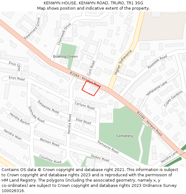 KENWYN HOUSE, KENWYN ROAD, TRURO, TR1 3SG: Location map and indicative extent of plot
