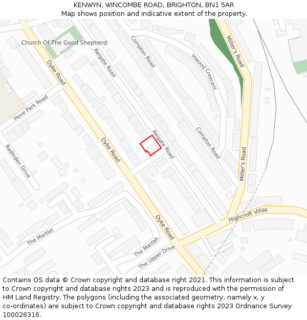 KENWYN, WINCOMBE ROAD, BRIGHTON, BN1 5AR: Location map and indicative extent of plot