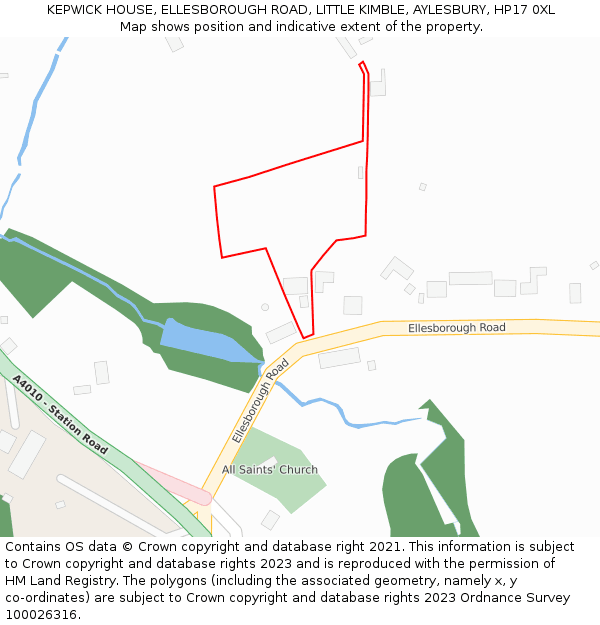 KEPWICK HOUSE, ELLESBOROUGH ROAD, LITTLE KIMBLE, AYLESBURY, HP17 0XL: Location map and indicative extent of plot