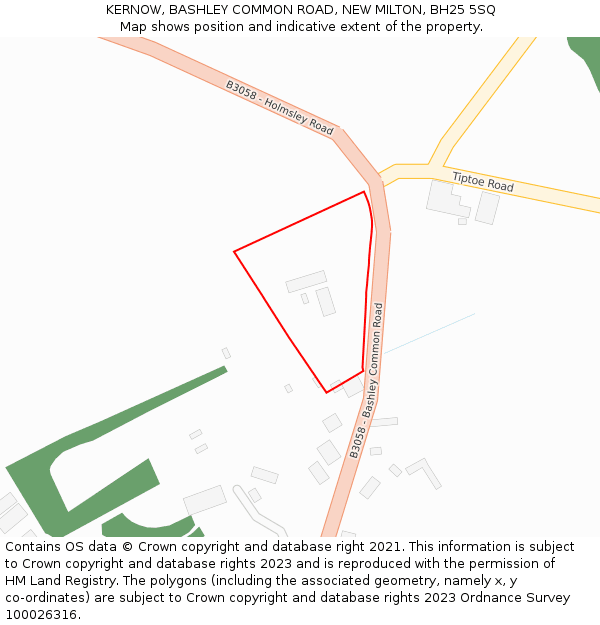 KERNOW, BASHLEY COMMON ROAD, NEW MILTON, BH25 5SQ: Location map and indicative extent of plot